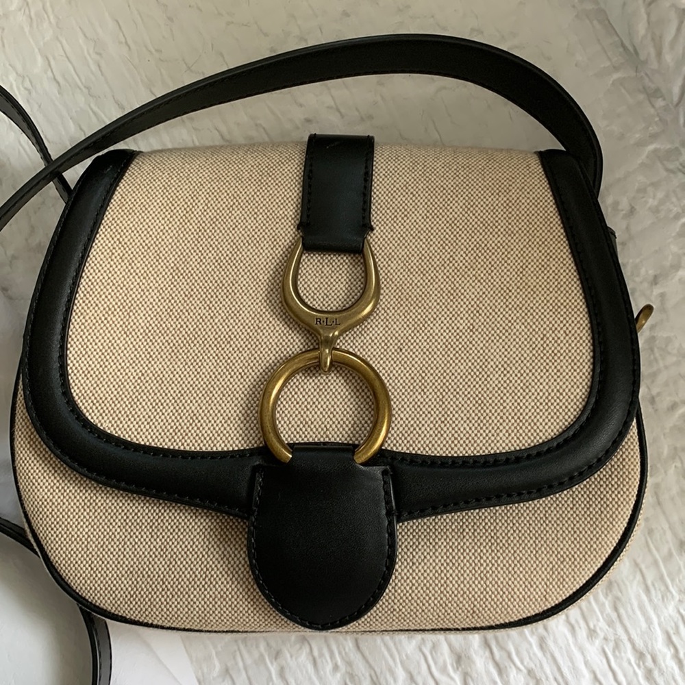 Gorgeous Ralph Lauren linen and leather bag